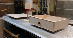 Drawer, outlet box, and back ready for finish.