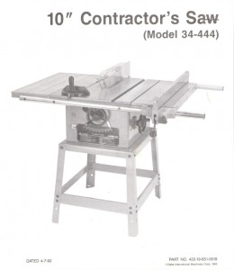 Cover of the manual for my table saw