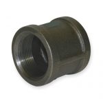 A coupling, which joints two threaded ends of 3/4-inch iron pipe.